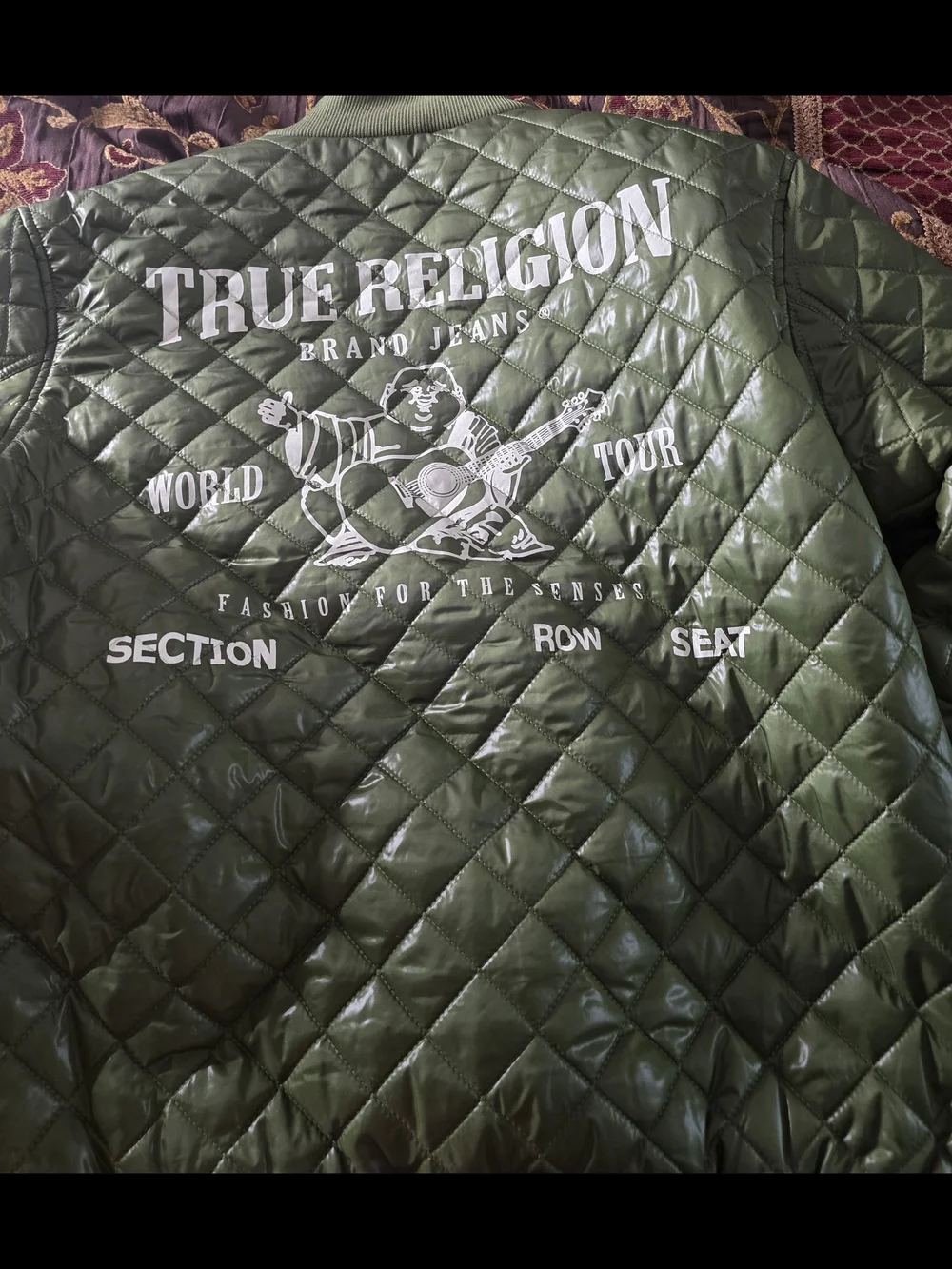 True Religion Olive Green Quilted Puffer Jacket for Kids